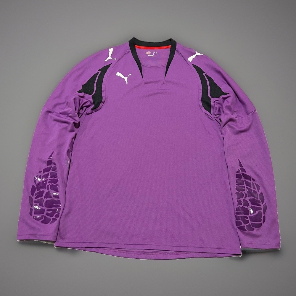 Vintage PUMA Liga Mens Purple Heat-Transfer Goalkeeper Jersey Guard Shirt L